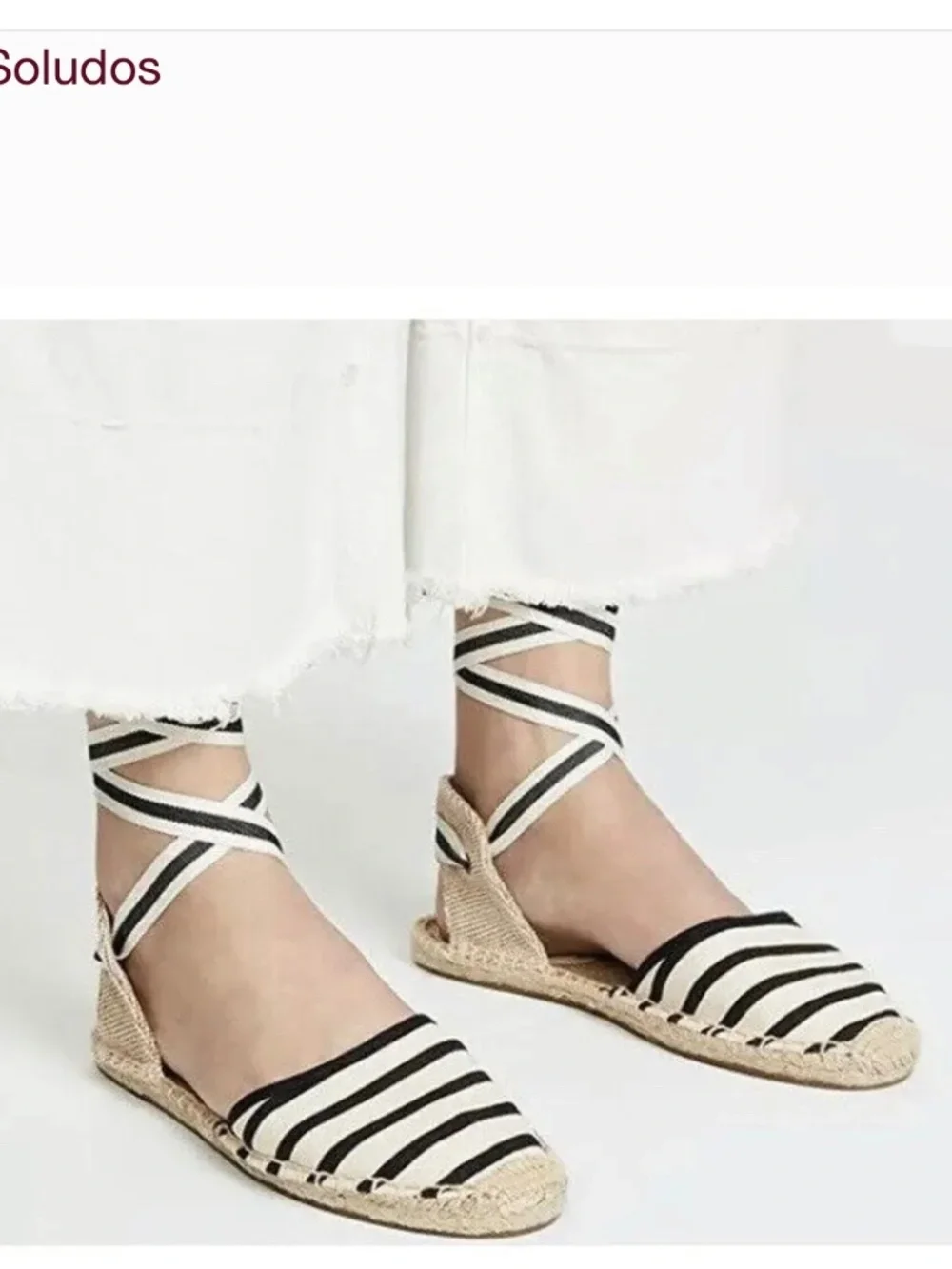 SOLUDOS Black and white ankle tie espadrilles
